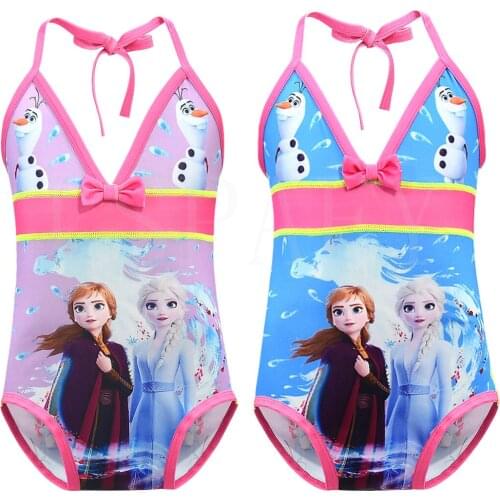 Disney Frozen One Piece Girls Swimsuit 3D Elsa Print cartoon Strap Backless Swimsuit Bathing Suit Summer Beachwear Swimsuit