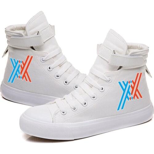 Unisex Anime DARLING in the FRANXX Preppy Casual White Ankle Canvas Shoes Hook Loop plimsolls duck shoes Sneakers