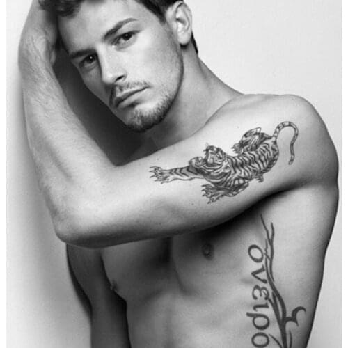 Waterproof Temporary Tattoo Sticker Black Realistic Tiger Line Totem Design Fake Tattoos Flash Tatoos Arm Body Art for Women Men