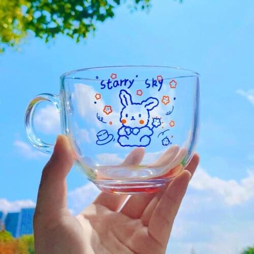 High Capacity Glass Cup Milk Cup Healthy Safe Portable Cartoon Glass Cute Rabbit Breakfast Cup for Home