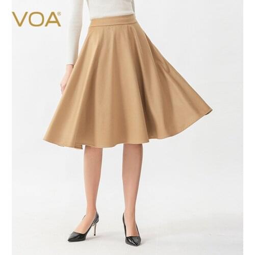 VOA Fine 14.75 Micron Small Cashmere Natural Waist Zipper Beige Elegant Knee-Length Umbrella Skirt SC963