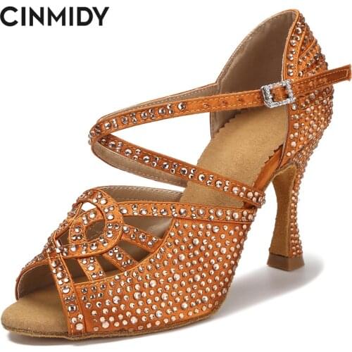 CINMIDY Women Dance Shoes Latin Tango Salsa Rumba Samba Ballroom Party Non-Slip Sneakers Ladies Wedding Rhinestone High Heels