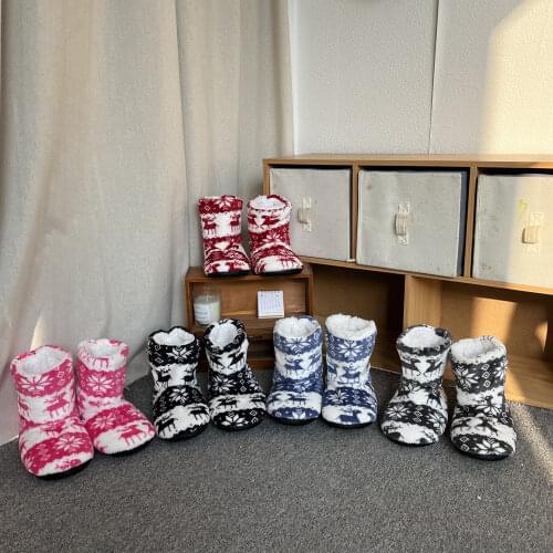 Womans Slippers Winter Floor Shoes Slippers Christmas Elk Fur Contton Plush Insole Anti-Skid Grip Sole Indoor Shoes House Casual