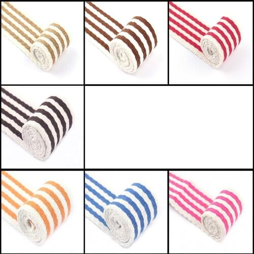 1.5"(38mm) Cotton Stripe Webbing Backpack Fabric Strap Webbing Purse Leash Canvas Tote Bag Handle Dog Collar Garment Supplies