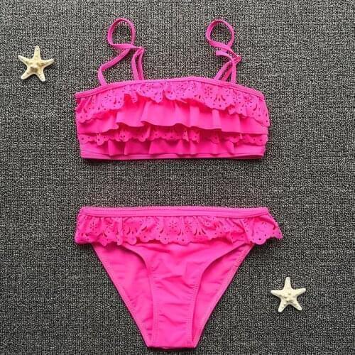 7-14 Years Girl Swimsuit Kids Hollow Out Teenager Girl Bikini Falbala Two Piece Childrens Swimwear Girls Bathing Suit Swim Wear