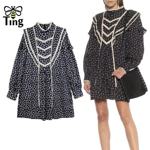Tingfly Vintage Designer Lace Patchwork Loose Casual Chic Mini Short Dress Spring Summer Floral Women Dress Vestitis Elbise Za