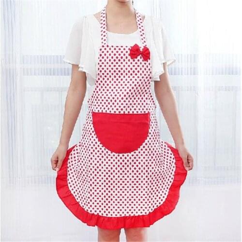 1Pcs Hot Selling New Fashion Delicate Cute Dot BowKnot Kitchen Restaurant Cooking Aprons With Pocket for Women