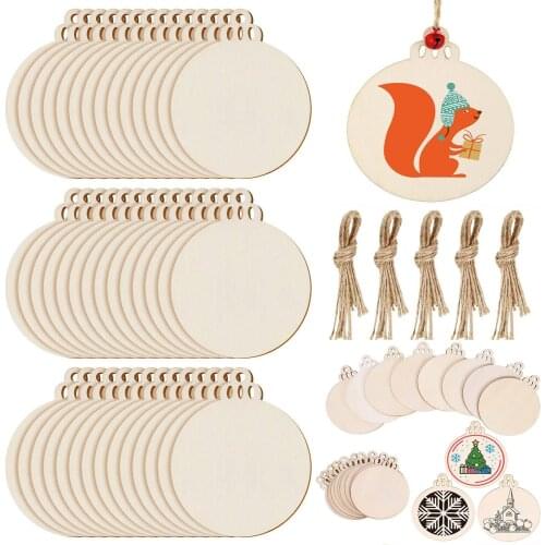 10pcs Unfinished Wood Slices Circles Discs with Holes Unfinished Natural Wood Slices DIY Crafts Wooden Christmas Tree Ornaments