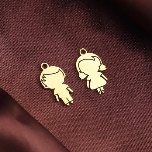 100% Stainless Steel Boy & Girl Charm Rose Gold/Gold/Silver Color Metal Boy & Girl Charm Mirror Polished wholesale 10pcs