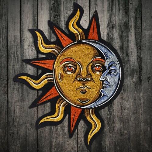 2PC Embroidery vintage Cartoon Moon Sun Iron on Patches Clothing DIY Embroidered Badge Applique Stickers sewing