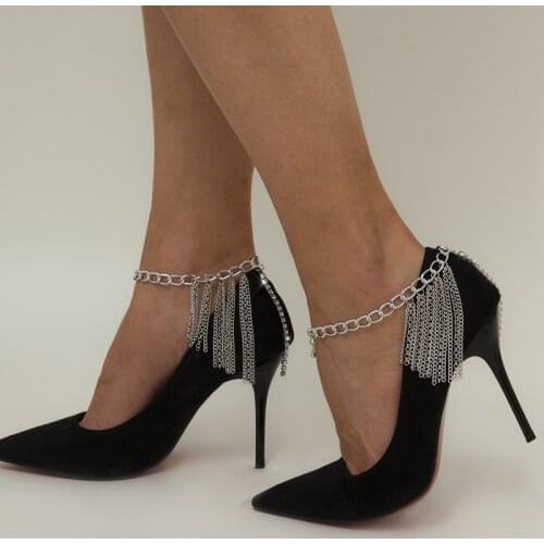 2021 New Retro Tassel Inlaid Crystal Chain High Heels Anklet Womens Fashion Trend Geometric Shoe Chain Jewelry Gift