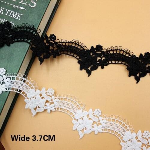 3.7CM Wide White Black Water-Soluble Hollow Embroidered Guipure Lace Fabric DIY Sewing Supplies Material