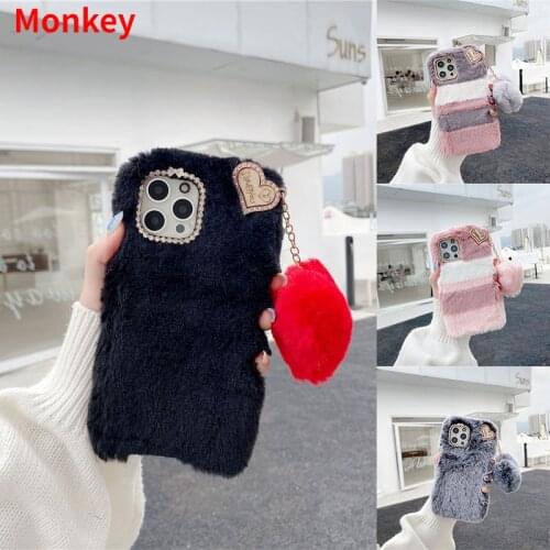 3D Cute Rabbit Hairy Warm Fur Pendant Phone Case For LG G9 G8 G7 G6 G5 G4 G3 Stylo 7 6 5 K61 K50S V20 V30 Q7 TPU Silicone Cover