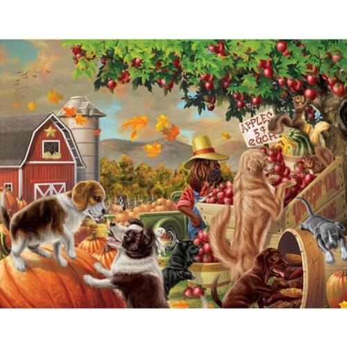 5D DIY diamond painting dog harvest apple 3d Cross Stitch Full Square Drill Embroidery rhinestones Home Decor C360