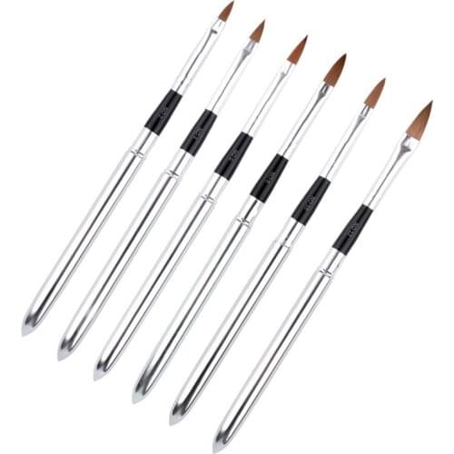 6pcs/lot Metal Silver Professional Carved Nail Art Brush Set UV Gel Polish Gradient Color Tips 3D DIY Painting Drawing Liner Pen