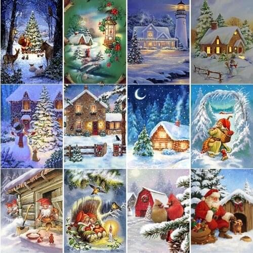 New 5D DIY Diamond Painting Snow Scene Diamond Embroidery Cross Stitch Full Square Round Drill Crafts Home Decor Christmas Gift
