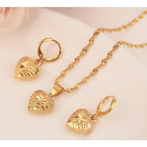 Bangrui Ethiopian Gold Color love heartset Jewelry Pendant Chain Earrings African Bride Wedding Flower Bijoux
