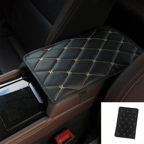 Auto Armrest Pad Cover Center Console Box Pu Leather Cushion Mat Accessories 29x17cm Black-WHITE Line