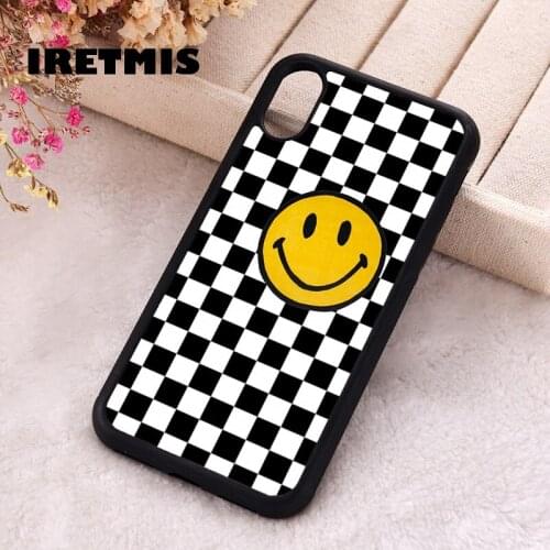 Iretmis 5 5S SE 2020 phone cover cases for iphone 6 6S 7 8 Plus X Xs Max XR 11 12 MINI Pro Soft Silicone TPU smiley checkerboard