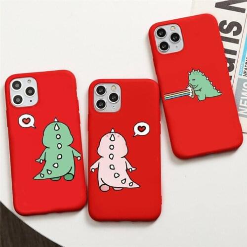 Cartoon Dinosaur Phone Case for iphone 12 pro max mini 11 pro XS MAX 8 7 6 6S Plus X 5S SE 2020 XR red case