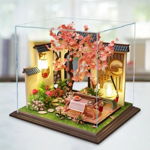 DIY Wooden Dollhouse Miniature Furniture Dollhouse with Dustproof Cover