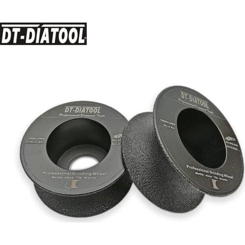 DT-DIATOOL 2pcs/pk Dia 75mm/3" Wet or Dry Vacuum Brazed Diamond Half-Round Edge Grinding Disc Wheel for Marble Granite Grits #60