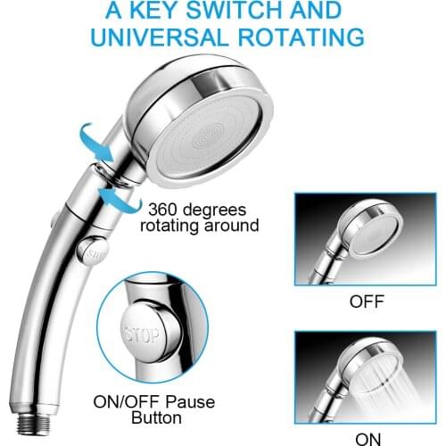 Handheld rain shower set with on/off negative ion high pressure bathroom rain shower accessories water saving shower