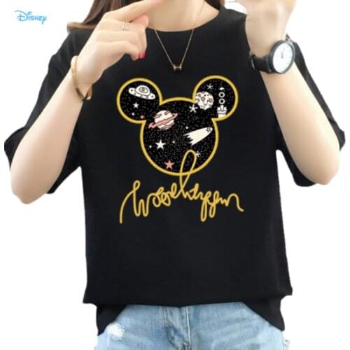 Disney Anime Letter Mickey Mouse Graphics Cotton Oversized T Shirt Women Short Sleeve Casual Korean Fashion Y2K Tops for Ladies