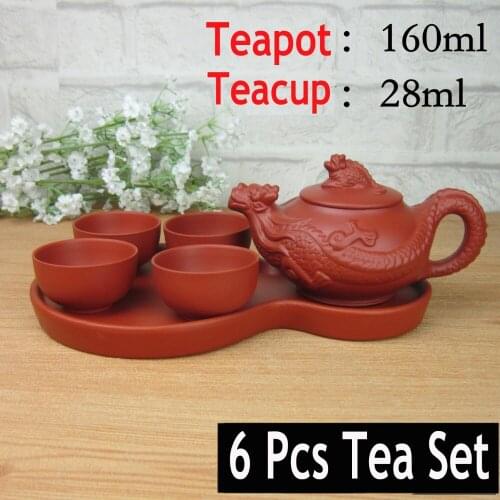 Hot Sale 6 Pcs Kung Fu Tea Set [1 Teapot+1 Tray +4 Cups] Travel Chinese Porcelain Sets Ceramic Gongfu Yixing Clay Tea Service