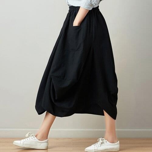 Cotton Lantern Skirt Female Spring Summer New Womens Skirt In The Long Paragraph Large Size Art Retro Linen Skirt Large Size
