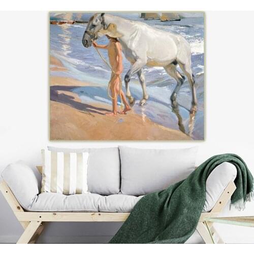 Citon Joaquin Sorolla《The Horses Bath》Canvas Art Oil Painting Artwork Poster Picture Backdrop Wall Decor Home Decoration