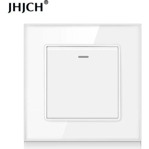 JHJCH - 1 Gang 2 Way Stair Switch, Tempered Glass Panel, Rocker Light Switch, On / Off Switch, Toggle Wall Switch