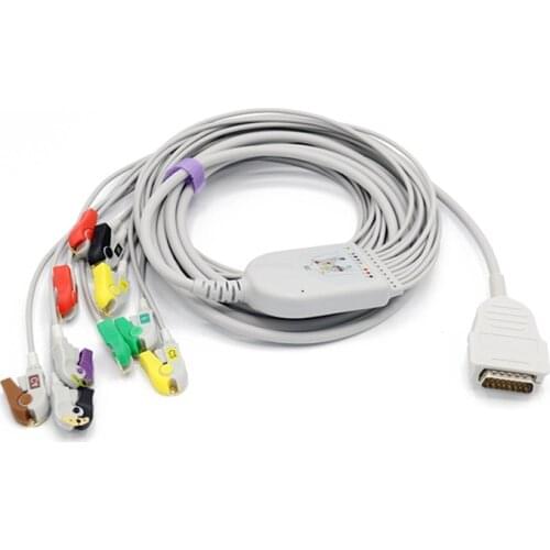 EKG Cable One Piece 10 Lead Wires DB15 Plug Grabber Clip IEC Standard for Burdick EK 10 EKG Machine