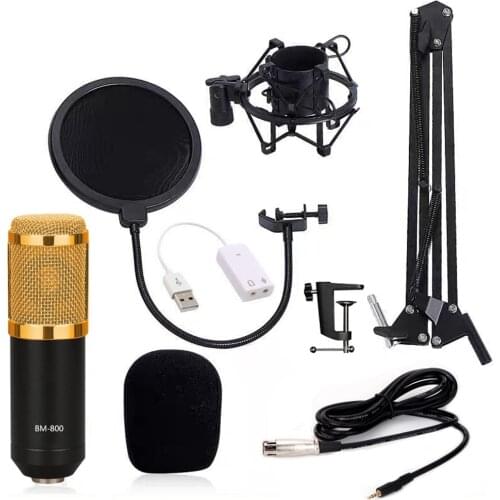 Microphone Kit Computer Condenser Mic with Arm Sound Card Pop Filter Windbreak for Gaming Podcasting Live Streaming Music