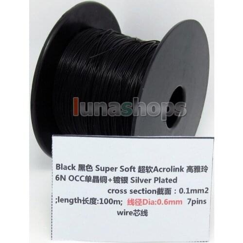 LN004432 Black 10m 30AWG Acrolink Silver Plated + OCC Signal Wire Cable 7/0.1mm2 Dia:0.65mm For DIY Hifi