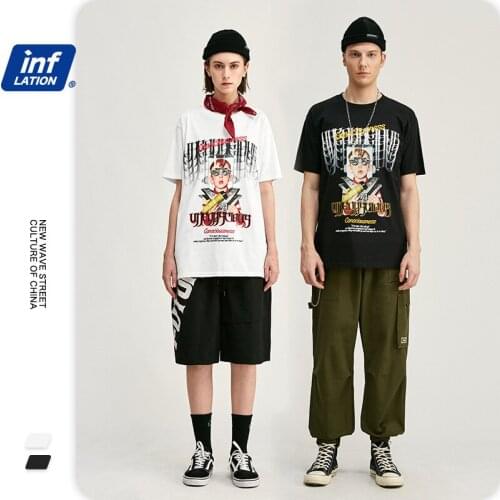 Fashion Cartoon Printing Middle Sleeve T-Shirt High Street Trend Hip-Hop Cotton Unisex T Shirt NO45