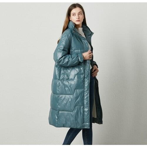 Trendy Winter Stand Collar Long Jacket Women White Duck Down Coat Blue Loose Waterproof Parka Female Thick Warm Snow Outerwer