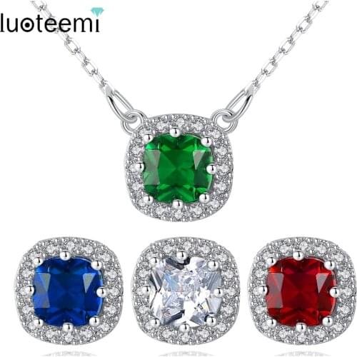 LUOTEEMI Brand Necklace Chain Four Color Choice Zircon Stone with Shinning Tiny CZ Surround Pendant Necklace Delicate Necklace