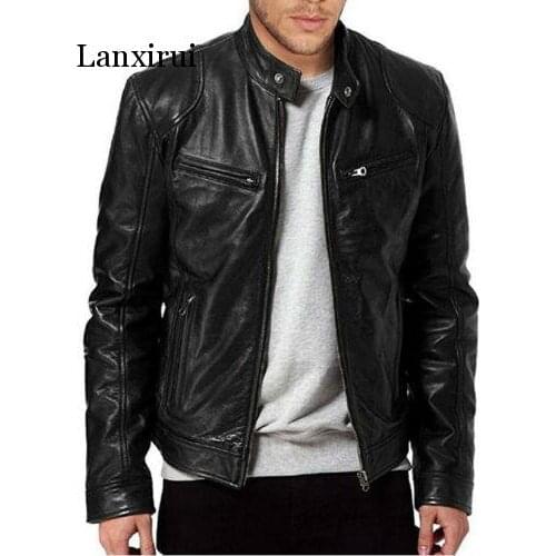 UK Men Lambskin Leather Jacket BLACK & BROWN New Fashion Man Winter Warm Slim Fit Zipper Biker Jacket Coat Streewear