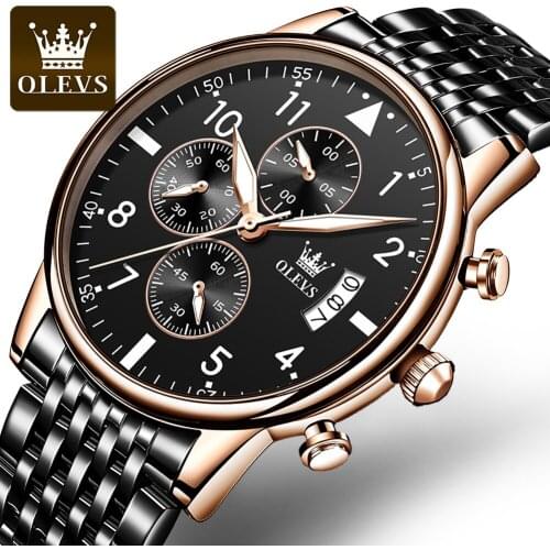 OLEVS Men’s Watches Top Brand Sport Watch Luxury Men Military Steel Quartz Wrist Watches Chronograph Black Design Male Clock