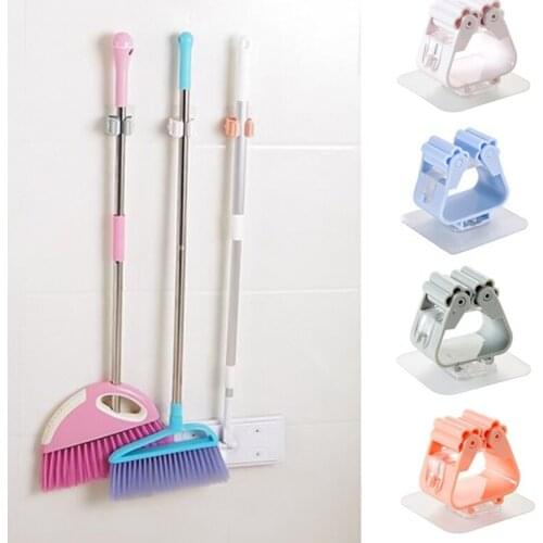 1Pc Mop Broom Holder Wall Mounted Mop Holder Household Adhesive Storage Broom Hanger Mop Hook Racks Kitchen Bathroom Organizer