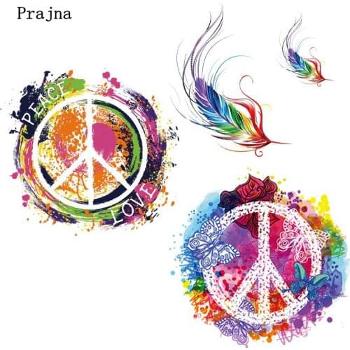 Prajna Peace Sign Patches Iron On Transfers For Clothes Stripe Heat Transfer Thermal Hot Vinyl Ironing Stickers Clothes Applique