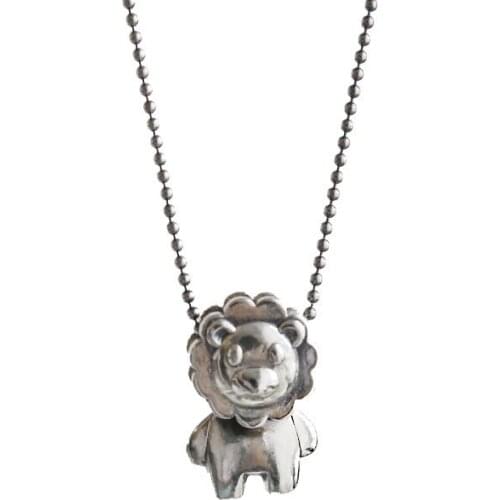 Thai silver movable three-dimensional texture sweater chain s925 sterling silver necklace with cute lion necklace for female