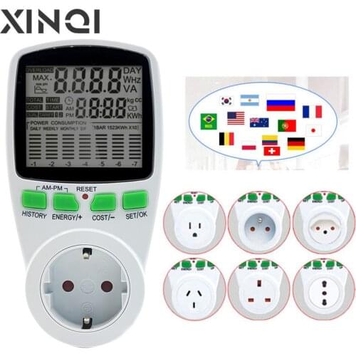 EU Digital LCD Energy watt Meter Wattmeter Wattage Electricity Kwh Power monitor Electric Meter Measuring Outlet Power Analyzer
