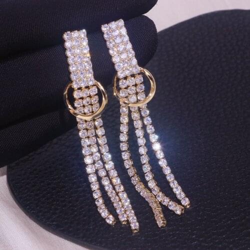 New Luxury Zircon Stone Drop Dangle Earrings for Woman Elegant Female Crystal Long Tassel Earrings Wedding Jewelry Accessories