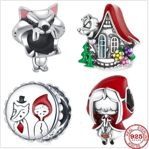 New 925 Sterling Silver Red Hat Big Bad Wolf Hangle Pendant Bead Charm Fit Original Pandora Bracelet For Women DIY Jewelry Gift