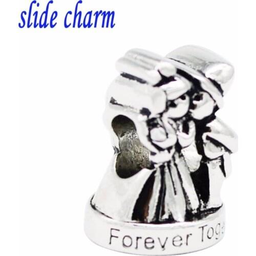 Slide charm Free shipping The new couples always love the charm of beads fit Pandora bracelet