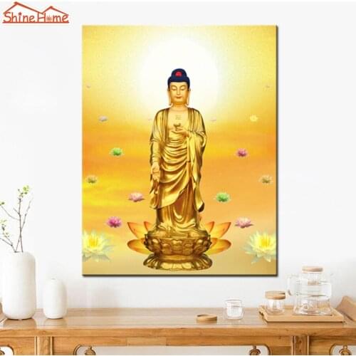 ShineHome-Golden Buddha Painting on Canvas Wall Painting Printing Decorative Home Wall Picture Wall Art Canvas Prints Panel Art