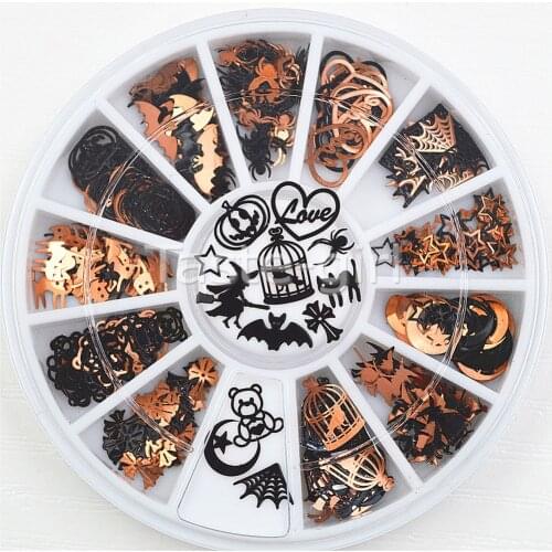 Mixed 12 shapes black gold metal Halloween christmas nail art decorations slice wheel nail foil decals fake nail accessoires