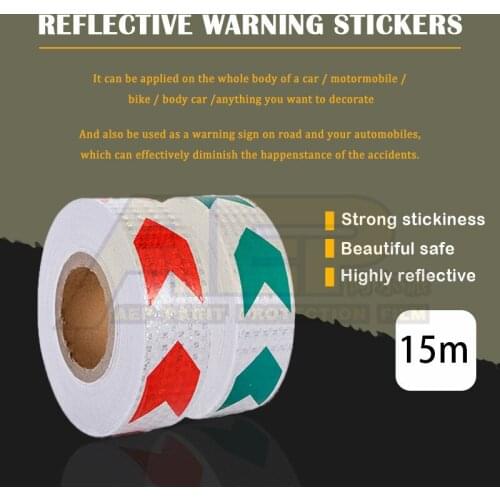 15m x 5cm Car Motorcycle Bicycle Accessories Reflective Warning Tape Self Adhesive Sticker Red/Green White Arrow Printing